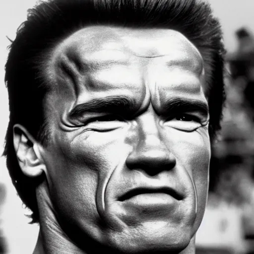 Image similar to arnold schwarzenegger in the running man, looks photorealistic, hyper-detailed portrait