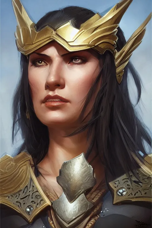 Image similar to amazon valkyrie athena, d & d, fantasy, portrait, highly detailed, headshot, digital painting, trending on artstation, concept art, sharp focus, illustration, art by artgerm and greg rutkowski and magali villeneuve