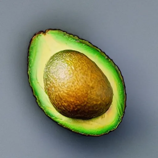 Image similar to an avocado pit that looks like the head of bob ross