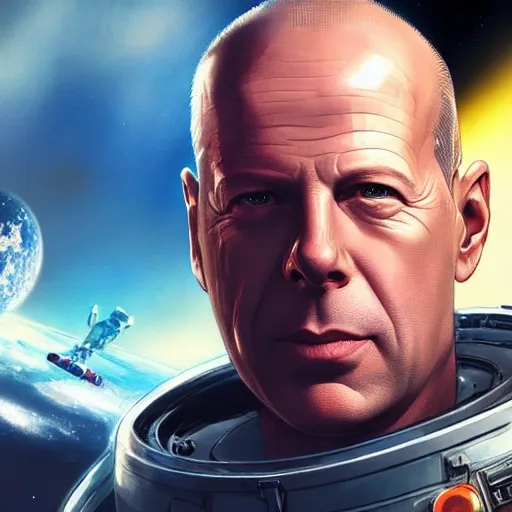 Prompt: bruce willis as a space explorer, by yuumei, bayard wu, wlop, tim white, ross tran, photorealistic, 4 k