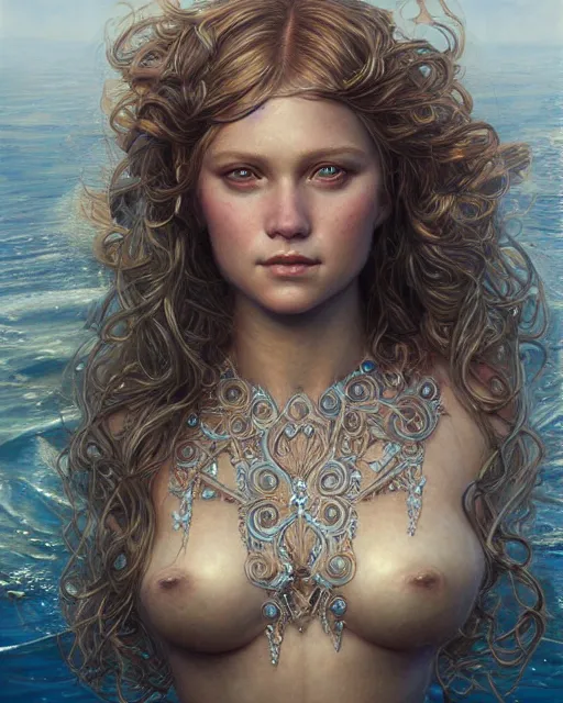 Image similar to mermaid portrait | highly detailed | very intricate | symmetrical | cinematic lighting | award - winning | closeup portrait | painted by donato giancola and mandy jurgens and charlie bowater | featured on artstation