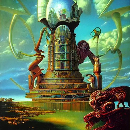 Image similar to surrealism, symbolism, by James gurney, Bruce Penningtonn, Ron Walostky, Paul Lehr and Brom