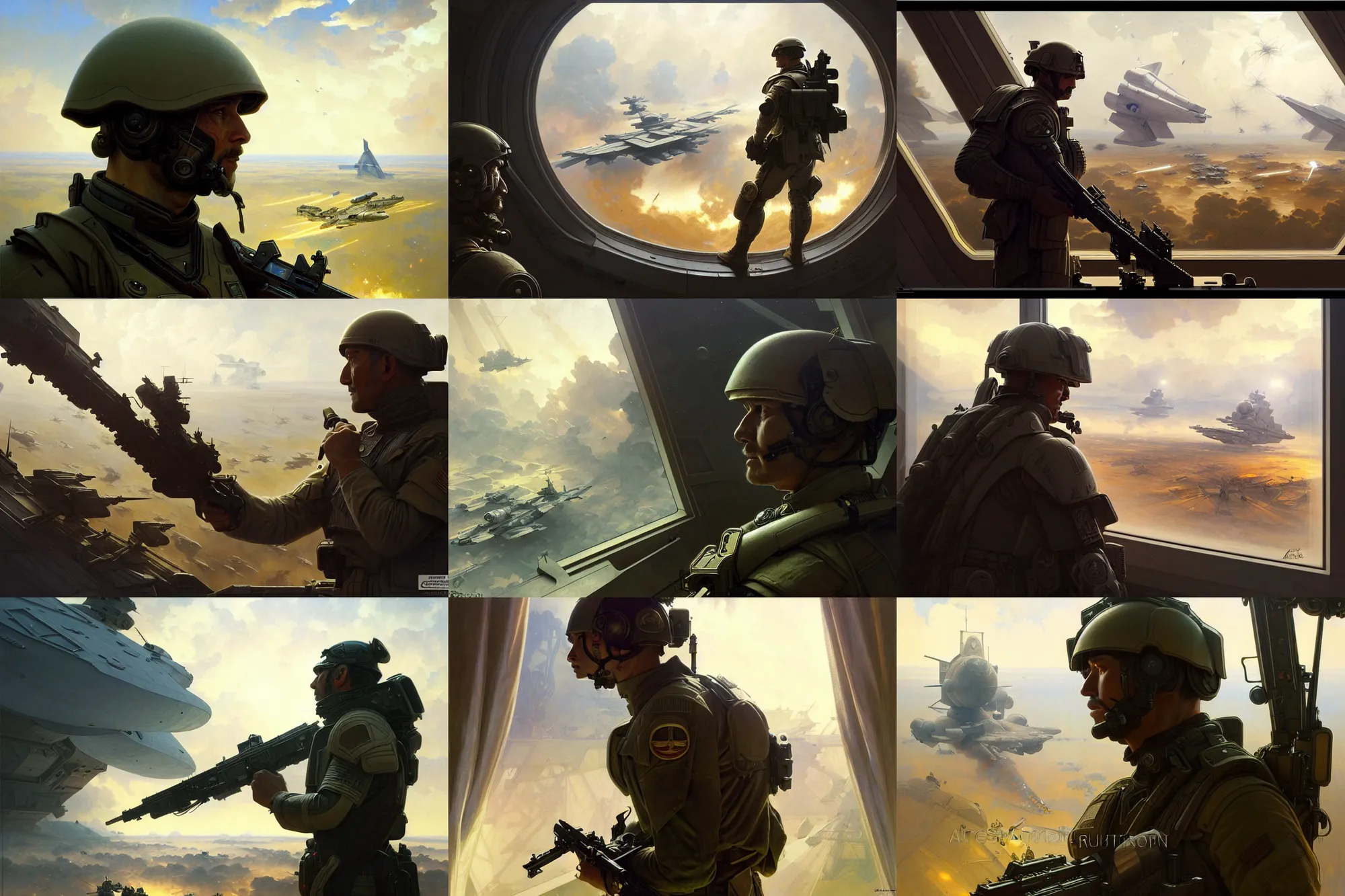 Prompt: ultra realistic illustration, male military commander, looking out a spaceship's window at a battlefield, intricate, elegant, highly detailed, digital painting, artstation, concept art, smooth, sharp focus, illustration, art by artgerm and greg rutkowski and alphonse mucha