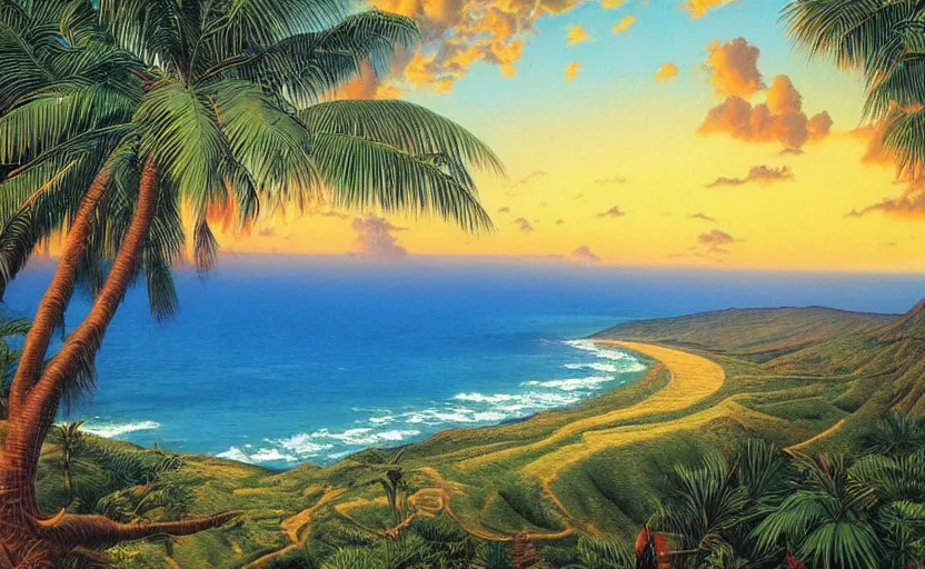 Prompt: a beautiful landscape of Reunion Island painting by Greg Hildebrandt,trending on artstation