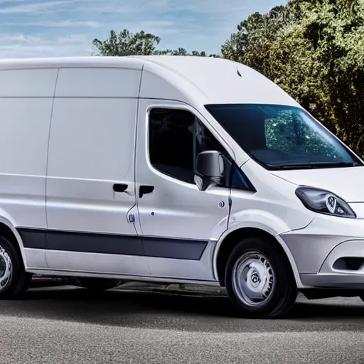 Image similar to A white commercial van designed and produced by Ferrari promotional photo