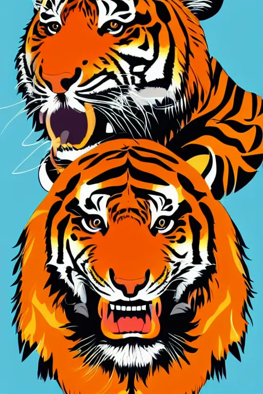 Image similar to A portrait of a tiger as evil warlord general, sticker, Anthropomorphized, portrait, highly detailed, colorful, illustration, smooth and clean vector curves, no jagged lines, vector art, smooth