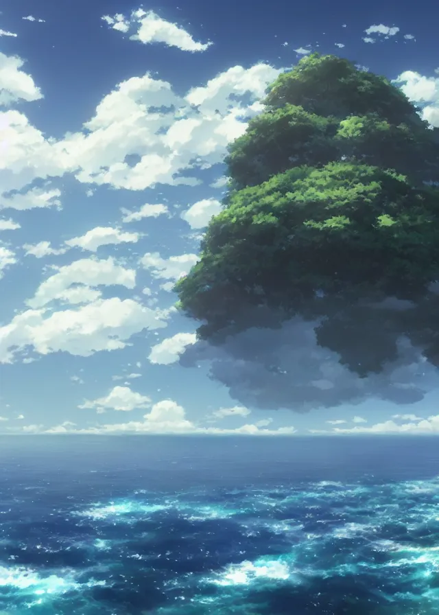 Image similar to island in a blue sea, makoto shinkai