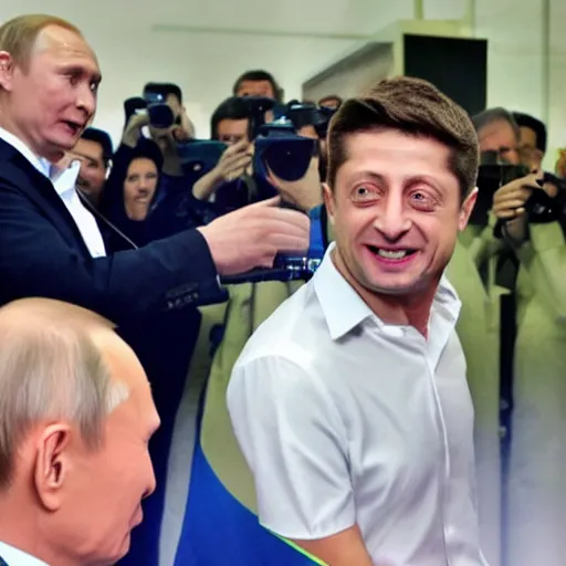 Prompt: zelensky hit putin's face