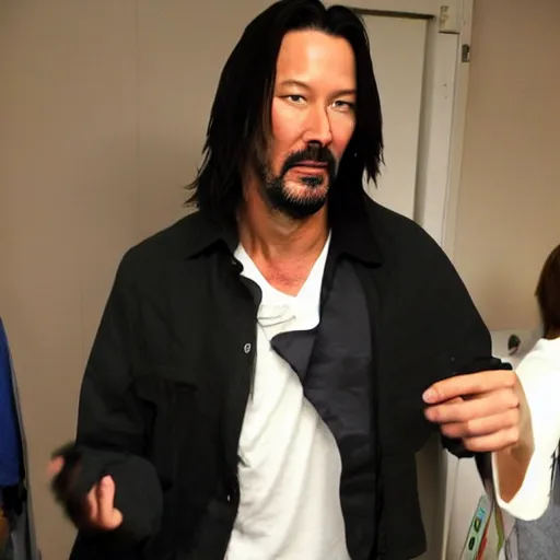 Prompt: keanu found wandering in the backrooms