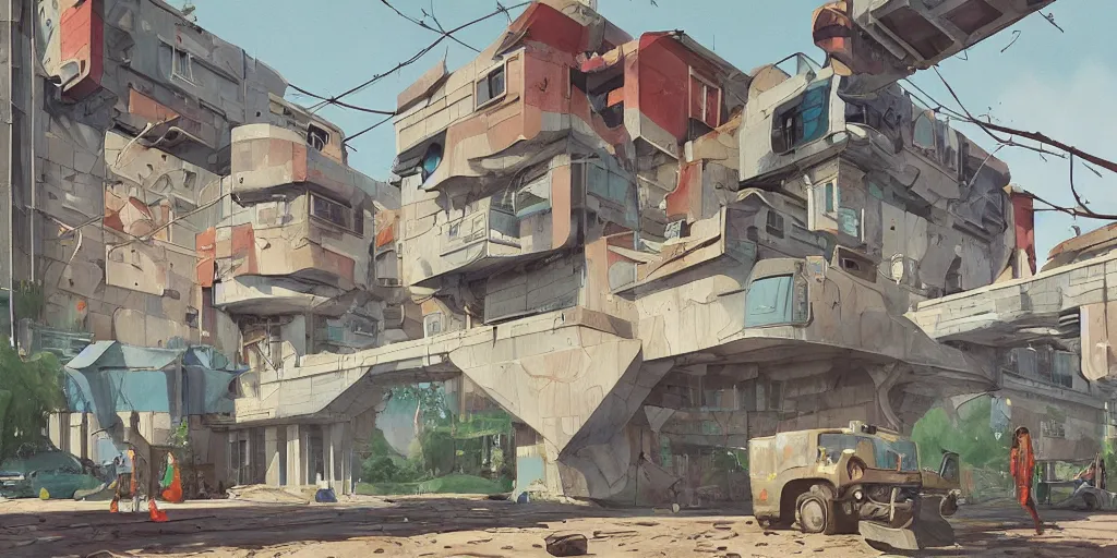 Prompt: stylized, exterior, architecture, in watercolor gouache detailed paintings, insanely detail, artstation, futuristic, simon stalenhag, props, furniture and decor