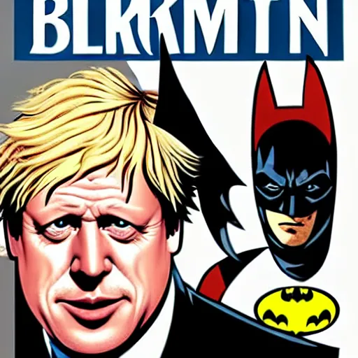 Image similar to comic cover book of boris johnson as batman ,