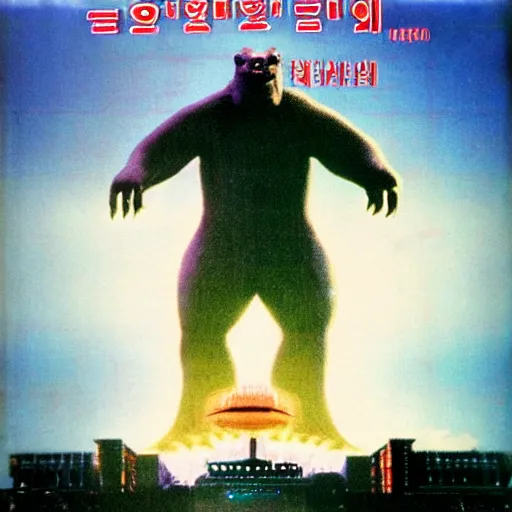 Image similar to Pulgasari the North Korean monster, volumetric lighting, filmstill, produced by Kim Jong-il, Kodachrome, kaiju-eiga, monster movie