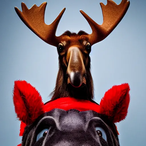 Image similar to a photo realistic moose dressed as a clown, 8 k, high detail, 8 0 mm, good lighting