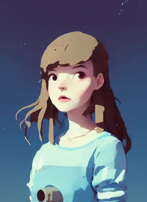 Image similar to portrait of cute girl, cloud sky background, by atey ghailan, by greg rutkowski, by greg tocchini, by james gilleard, by joe gb fenton, by kaethe butcher, dynamic lighting, gradient light blue, brown, blonde cream and white color in scheme, grunge aesthetic