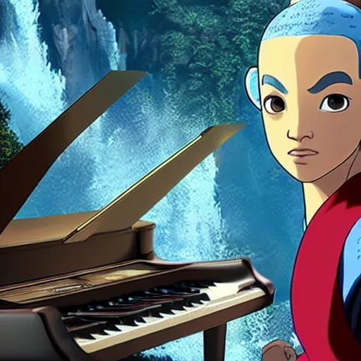 Prompt: Avatar the last airbender playing the piano, UHD, hyperrealistic render, 4k, highly detailed