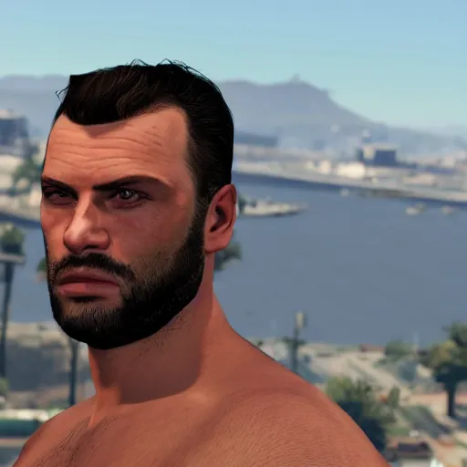 Prompt: gigachad in gta v, closeup, 4k