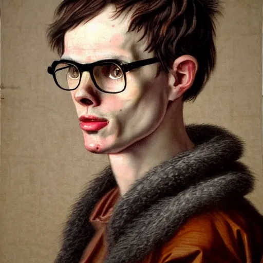 Image similar to A 17th century Baroque Painting of iDubbbz, grainy, realistic, hyperrealistic, very realistic, very very realistic, highly detailed, very detailed, extremely detailed, detailed, digital art, trending on artstation, detailed face, very detailed face, very detailed face, realism, HD Quality, 8k resolution, intricate details, body and head in frame, painting, oil painting, trending on deviantart, Baroque Painting