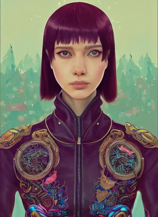 Image similar to skintight leather jacket : : by martine johanna and simon stalenhag and chie yoshii and casey weldon and wlop : : ornate, dynamic, particulate, rich colors, intricate, elegant, highly detailed, centered, artstation, smooth, sharp focus, octane render, 3 d