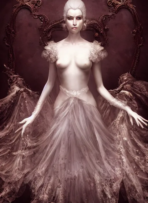 Image similar to hyper realistic photo of baroque dark luxury queen ethereal ghost full body, symmetric, rule of thirds, cinematic, artstation, cgsociety,