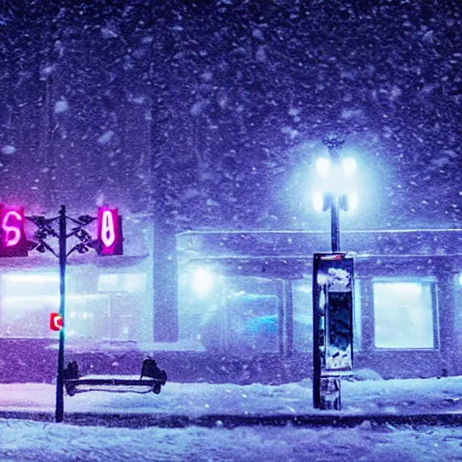 Prompt: synthwave, snowstorm, city