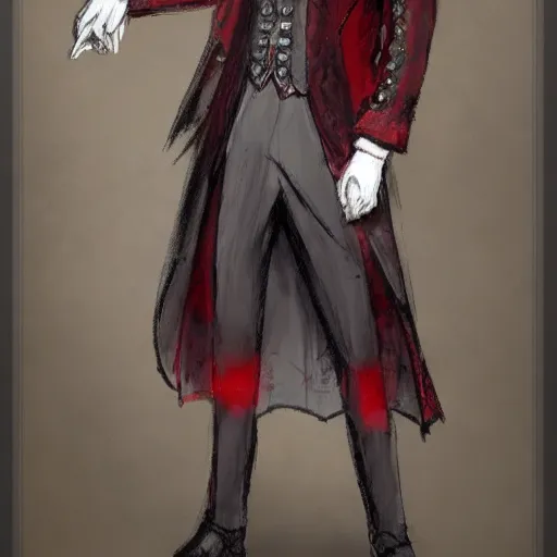 Image similar to FFXIV concept art of a gentleman with a red top hat and monocle and a floral suit