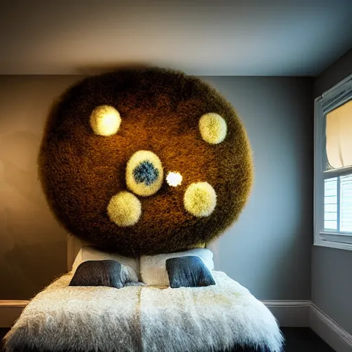 Image similar to fuzzy monster floating in my room at night, photograph