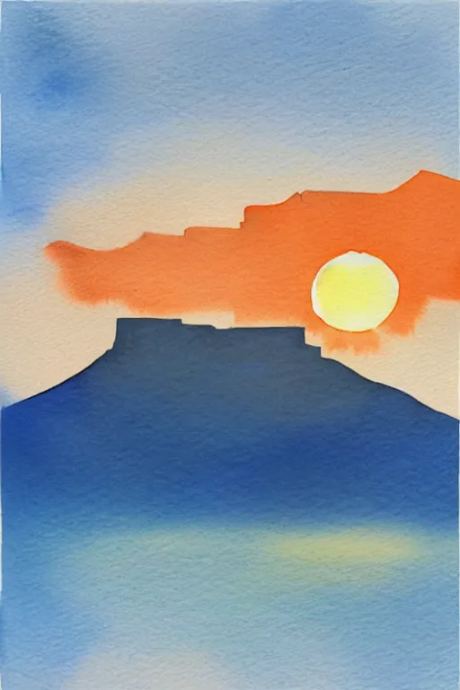 Image similar to minimalist watercolor art of cape town at sunrise, illustration, vector art