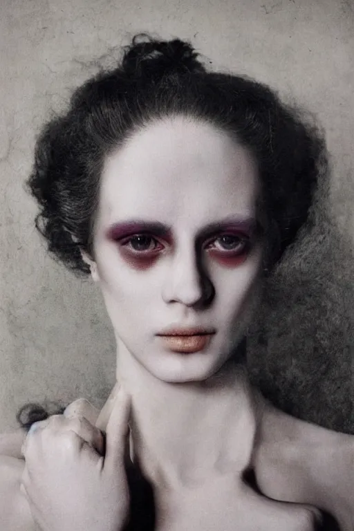 Image similar to hyperrealism close - up fashion portrait by roversi photo from the holy mountain by alejandro jodorowsky in style of francisco goya