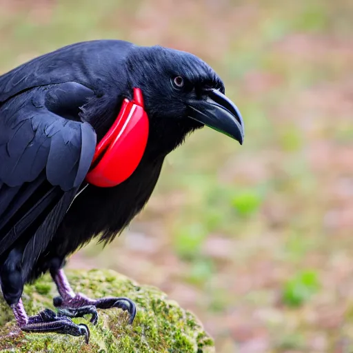 Prompt: crow in red headphones