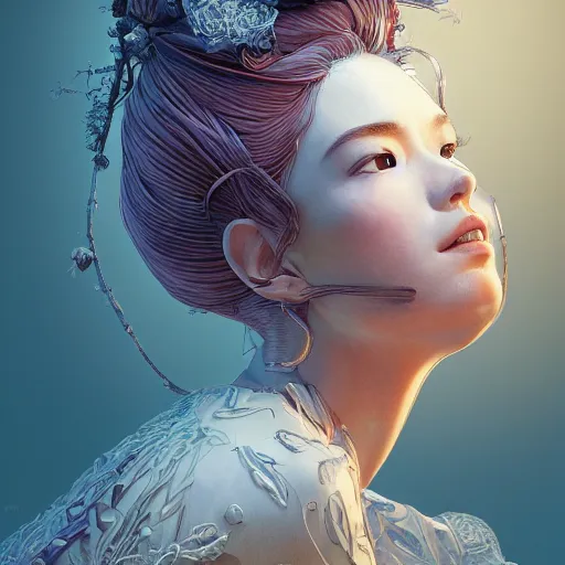 Image similar to the portrait of a blueberry that resembles an absurdly beautiful, graceful, elegant, sophisticated irene bae woman, an ultrafine hyperdetailed illustration by kim jung gi, irakli nadar, intricate linework, bright colors, octopath traveler, final fantasy, unreal engine 5 highly rendered, global illumination, radiant light, detailed and intricate environment