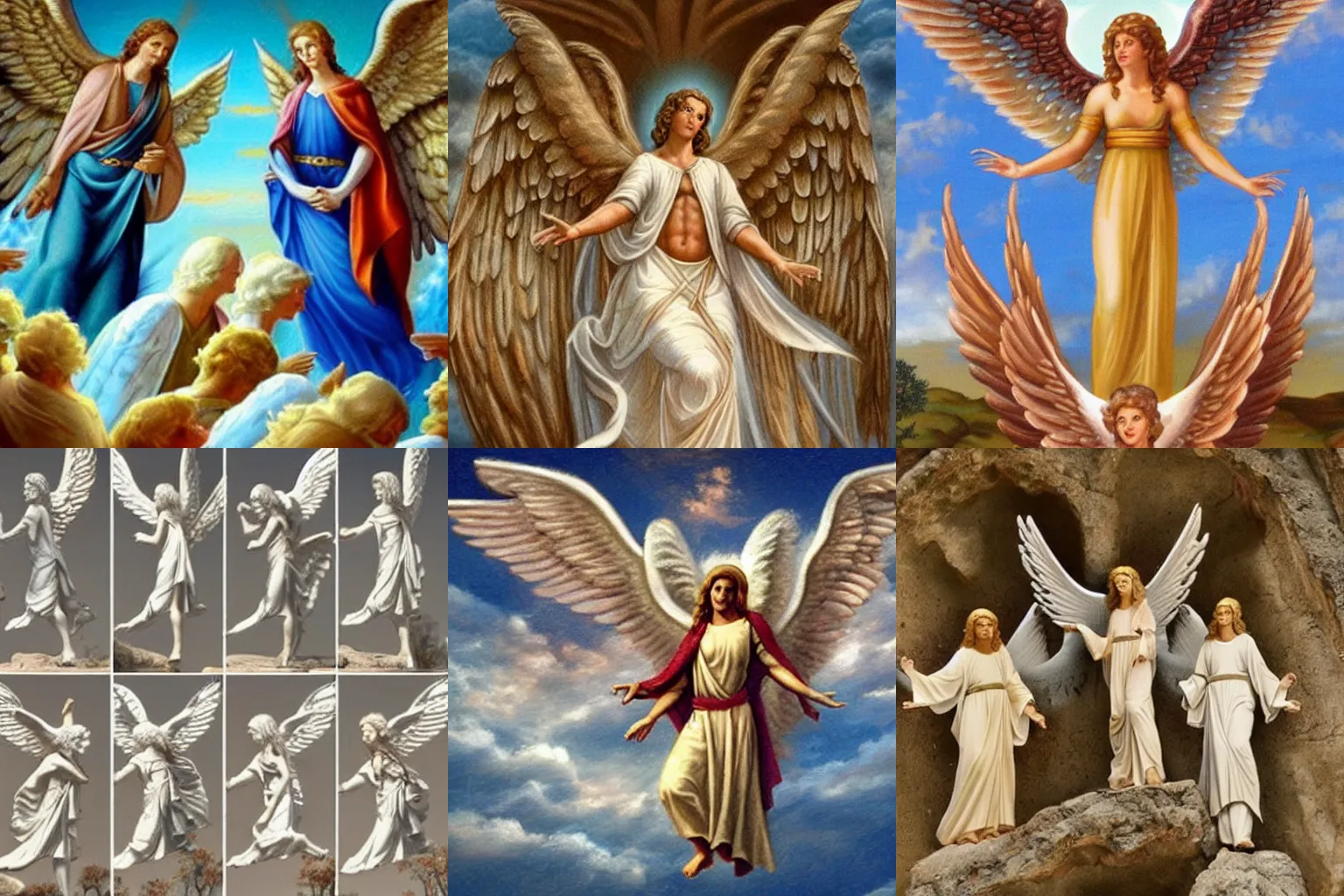 Prompt: biblically accurate angels descend from the heavens above