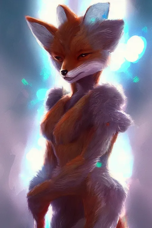 Image similar to a fox fursona, trending on artstation, by kawacy, furry art, digital art, cyberpunk, high quality, backlighting