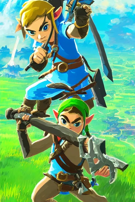 Image similar to an in game portrait of a. angry monkey holding the master sword from the legend of zelda breath of the wild, breath of the wild art style.