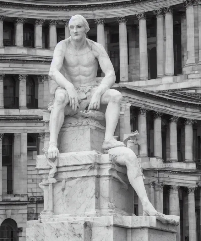 Prompt: marble statue of sean lock in trafalgar square, photo, 5 0 mm f / 2. 8