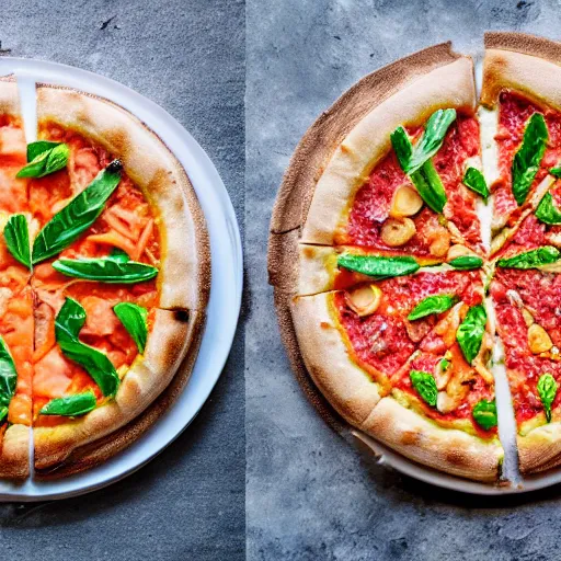 Image similar to A 🍕 made entirely out of 🥥 , 🥥 🍕 hybrid, a hybrid of coconutpizza, 4k, hd food photography