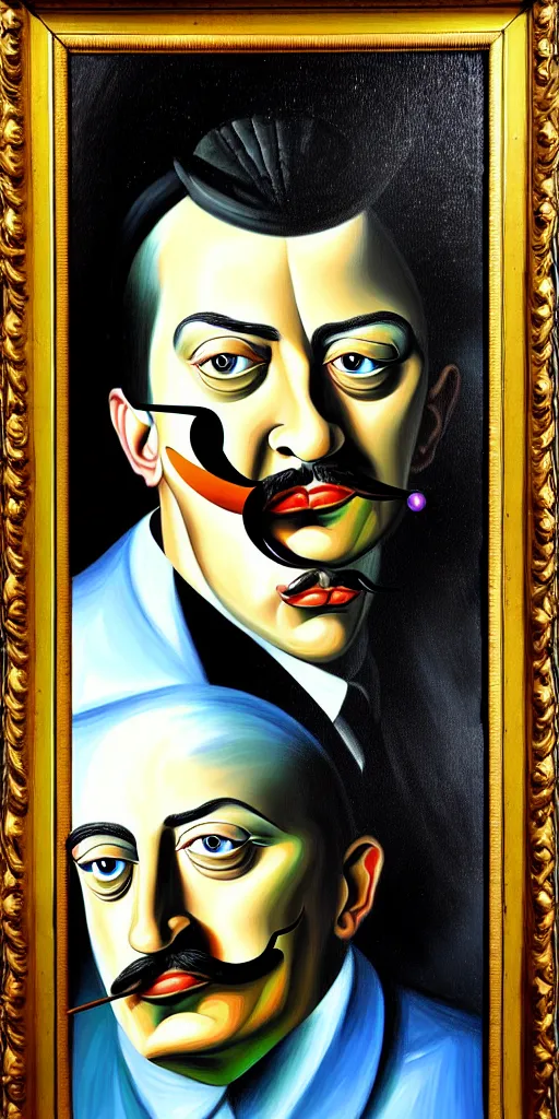 Image similar to portrait painting of alexander bashlachev in the style of salvador dali