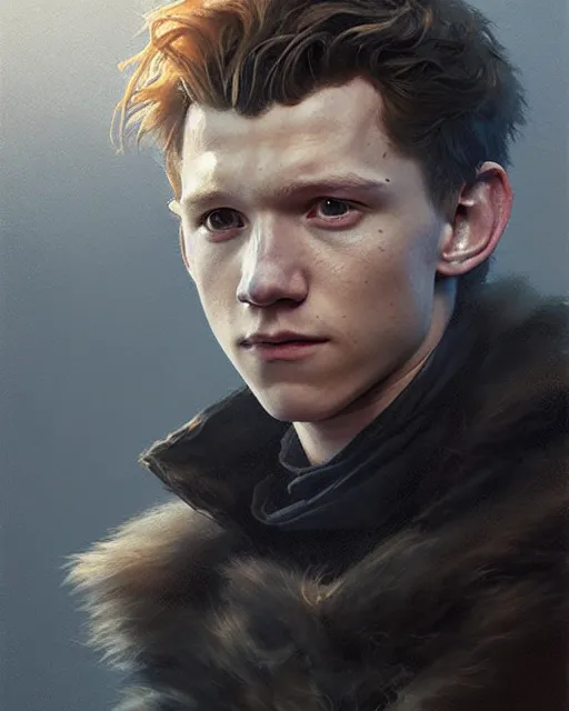 Image similar to tom holland in the nights watch | | realistic shaded, fine details, realistic shaded lighting painting by greg rutkowski, diego gisbert llorens, magali villeneuve, artgerm, jeremy lipkin, michael garmash, rob rey