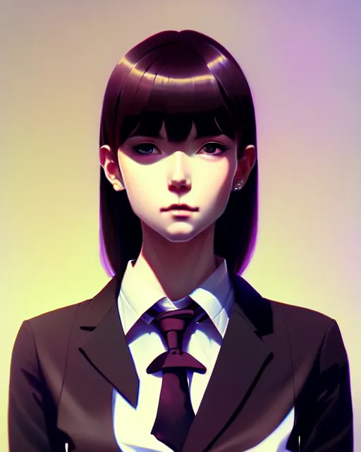 Image similar to a ultradetailed beautiful portrait panting of a stylish woman wearing a shirt with a tie, by ilya kuvshinov, greg rutkowski and makoto shinkai, trending on artstation