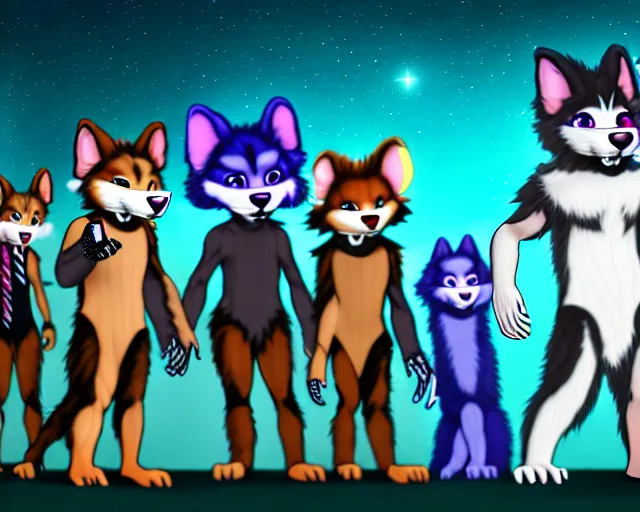 Image similar to high - resolution photograph from a nanopunk era furry fandom convention ( midwest furfest 2 0 4 7 ), taking place after the genetic revolution and singularity. photorealistic.