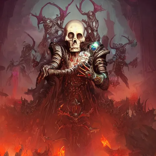 Image similar to Necromancer leading an army of the dead, maximalist, high detail, 8k, ornate, dark fantasy, realistic, masterpiece, Trending on art station, complex, WLOP