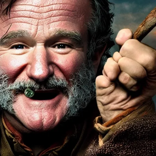 Prompt: Robin Williams as Bilbo Baggins 8k hdr