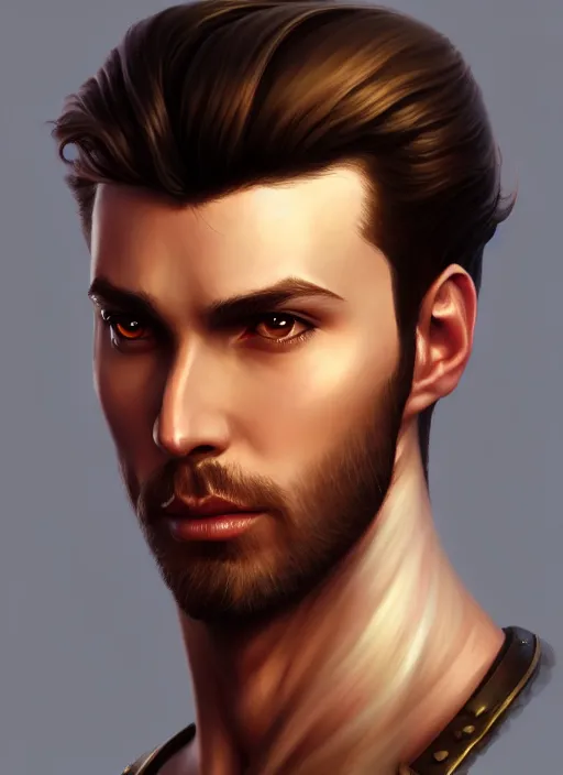 Image similar to a _ fantasy _ style _ portrait _ painting _ of male, medium dark blonde hair side part and blonde stubble, rpg dnd oil _ painting _ unreal _ 5 _ daz. _ rpg _ portrait _ extremely _ detailed _ artgerm _ greg _ rutkowski _ greg