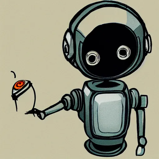 Prompt: concept art for an cute little ai robot from an upcoming indie video game