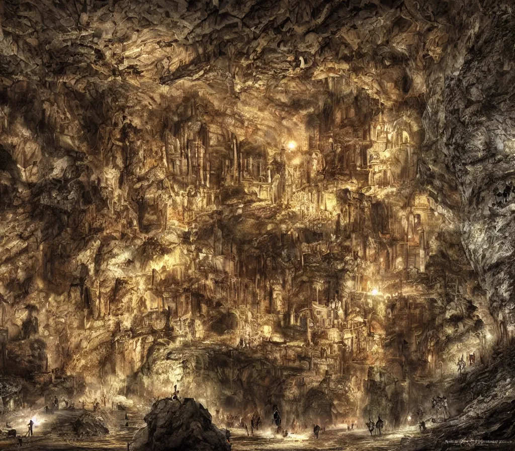 Image similar to the city of Rome but underground in an impossibly large cave,fantasy art,realistic,high quality,detailed