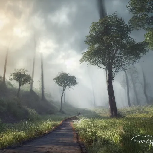 Prompt: a infinty road in the forest,fantasy,cinematic,realistic,hyperdetailed,ultradetail,8k,unreal engine 5