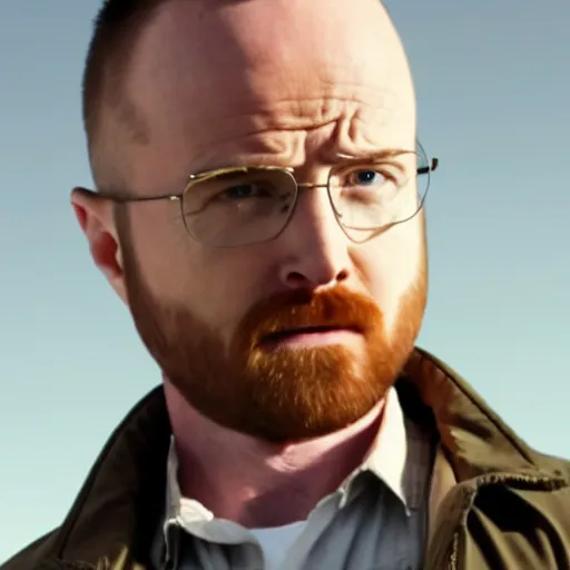 Image similar to Live Action Still of Aaron Paul dressed as Walter White, real life, hyperrealistic, ultra realistic, realistic, highly detailed, epic, HD quality, 8k resolution, body and headshot, film still