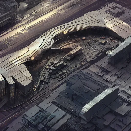 Prompt: Kazimierz Malewicz sci-fi motherboard airport view from above structure and digital billboard point cloud in the middle, unreal engine 5, keyshot, octane, artstation trending, ultra high detail, ultra realistic, cinematic, 8k, 16k, in style of zaha hadid, in style of nanospace, in plastic, dark, tilt shift,