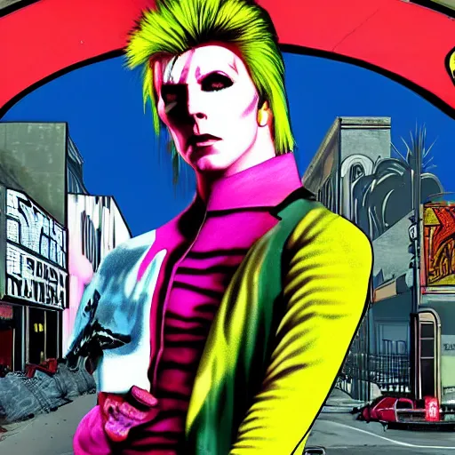 Prompt: Ziggy Stardust in gta v loading screen artwork