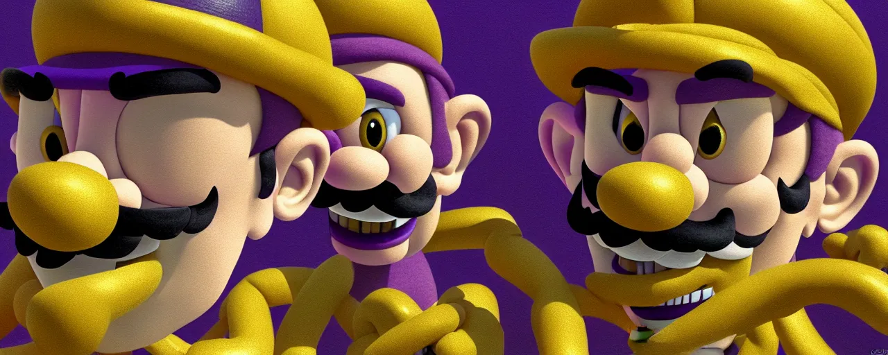 Prompt: a small waluigi and wario, studio lighting, golden ratio, details, masterpiece, fine art, intricate, decadent, ornate, highly detailed, digital painting, octane render, ray tracing reflections, 8 k, featured, by claude monet and vincent van gogh