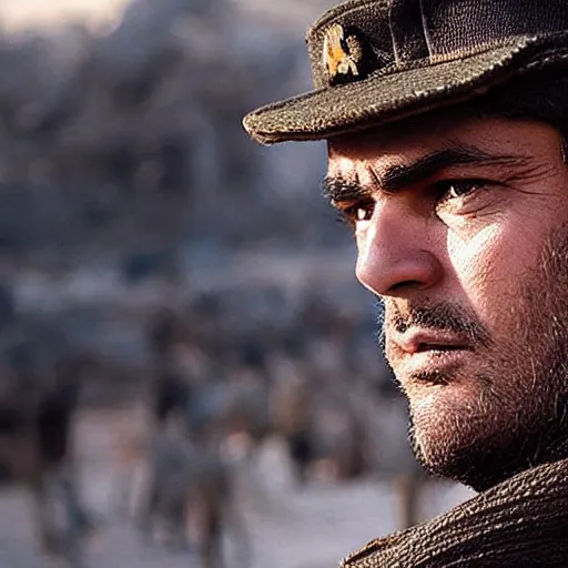 Image similar to kurdish communist in a movie directed by christopher nolan, movie still frame, promotional image, imax 7 0 mm footage